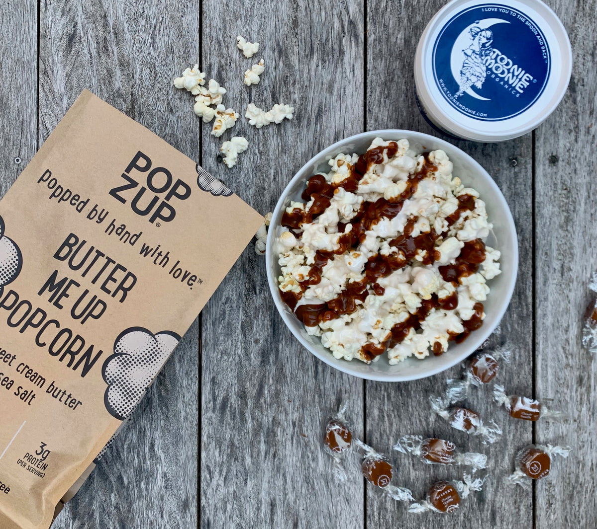 Buttery Popcorn with Caramel Sauce and Marshmallow Creme McCrea's Candies